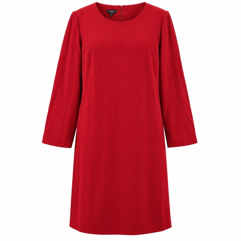 Talbots Dress Shift Rhinestone Cuffs Womens Size 16 Red Holiday Cocktail